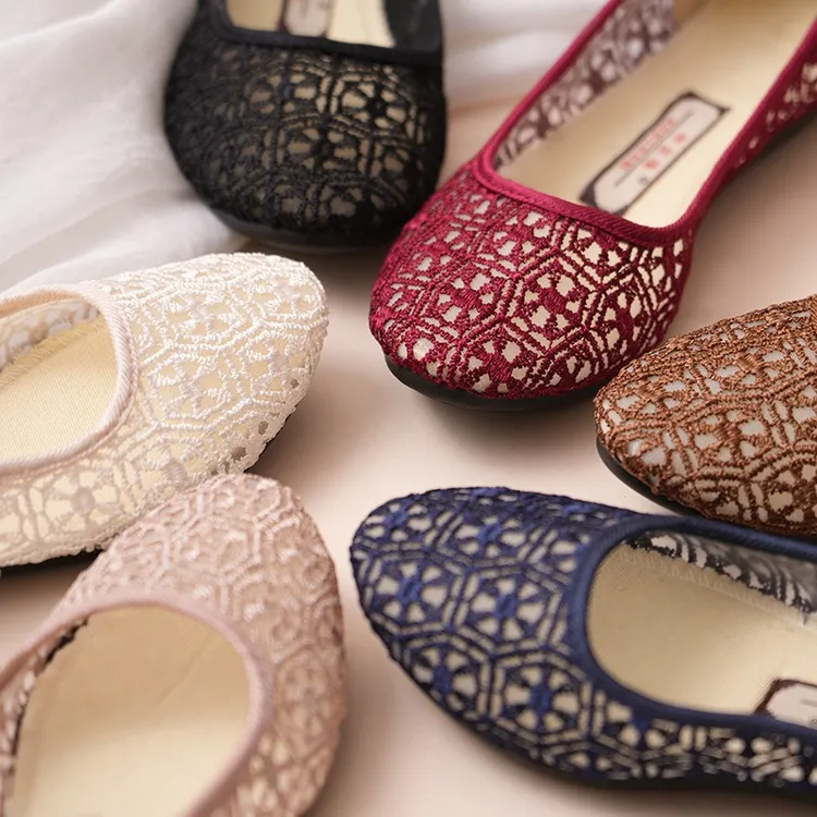 女新款夏季浅口网面镂空凉鞋中老年妈妈鞋软底防滑老北京布鞋女鞋