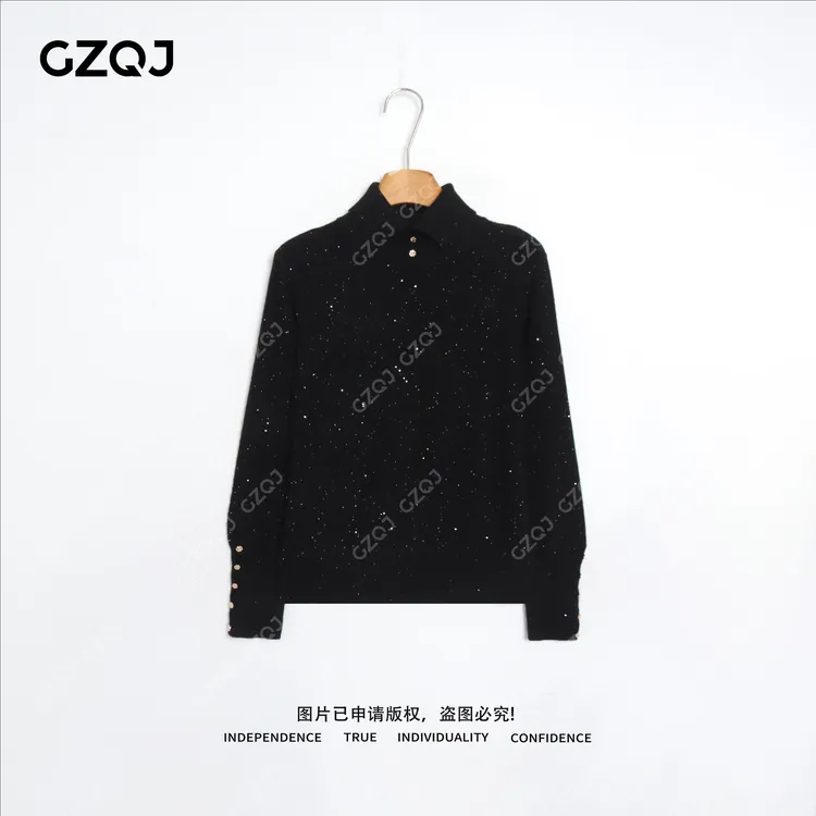 老琴私服 【曜石闪绒】骆马绒山羊绒绵羊毛长袖针织衫毛衣女冬86383