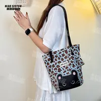 MIAO豹纹喵喵可爱时尚款斜挎包流行帆布袋子百搭帆布包包B