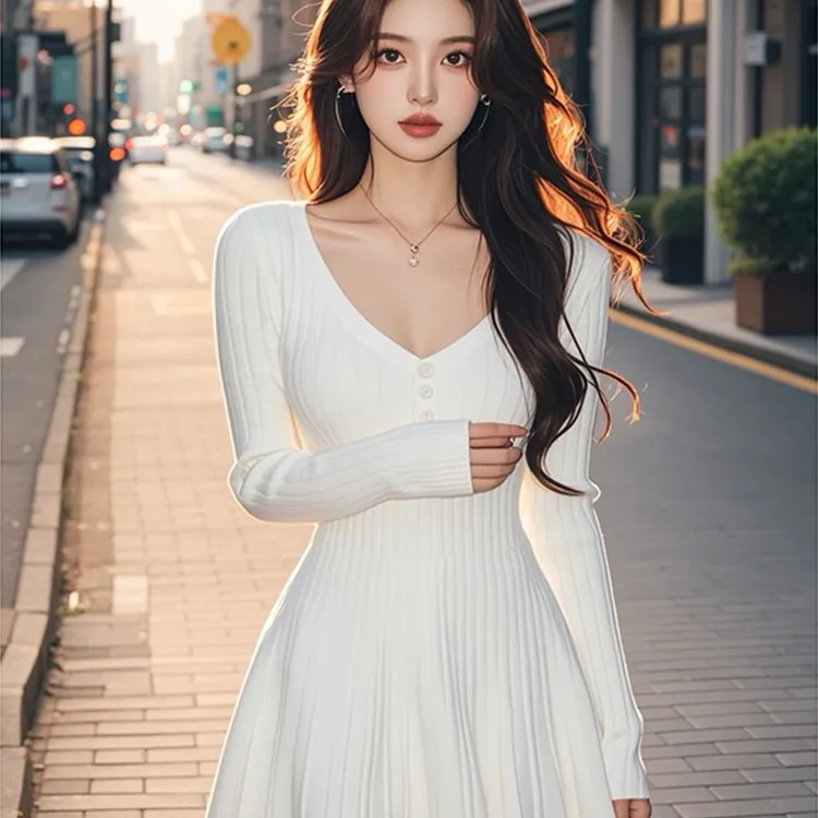 韩国高级北极绒毛衣温柔姐姐风小个子针织连衣裙秋冬内搭打底短裙