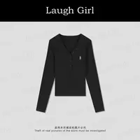 楚楚君 Laugh girl【小马刺绣】纯欲V领纽扣小马标上衣TL531026J
