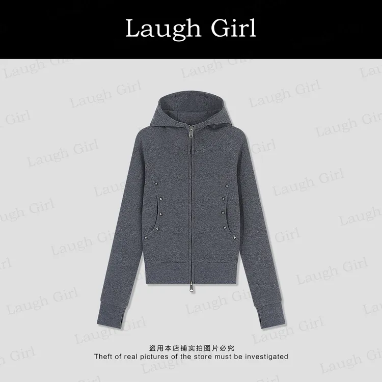 楚楚君 Laugh girl【个性铆钉】连帽重工铆钉双拉链外套WL53680J