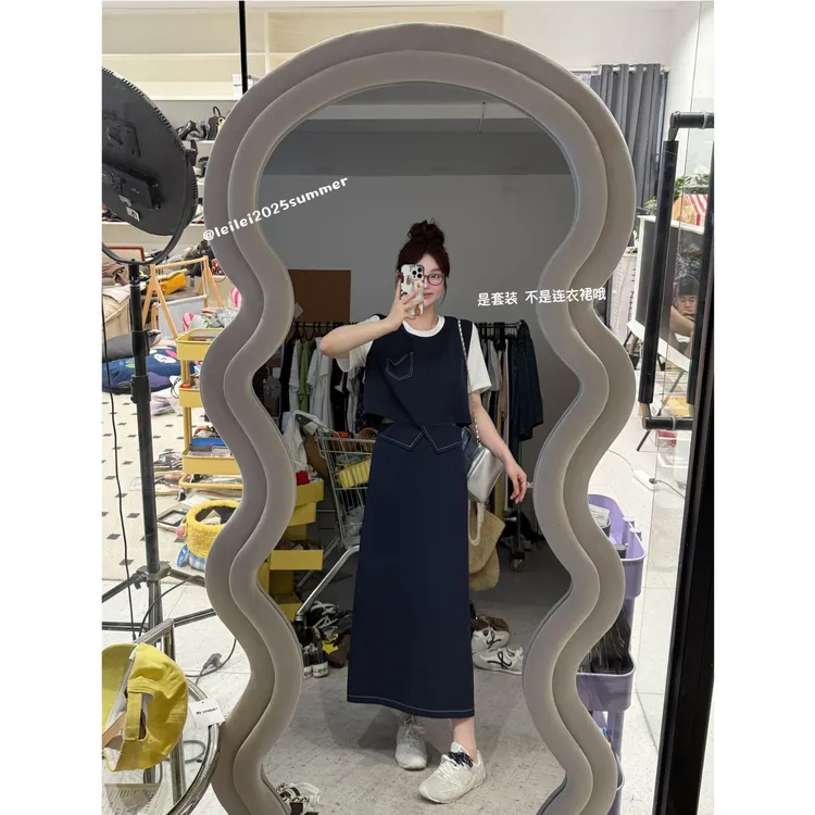 【高阶玩家】假两件短袖上衣+高腰长短版裙子+阔腿休闲短裤