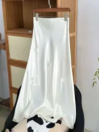醋酸缎面半身裙女春夏薄款新中式立领花朵流苏A字鱼尾高级感长裙