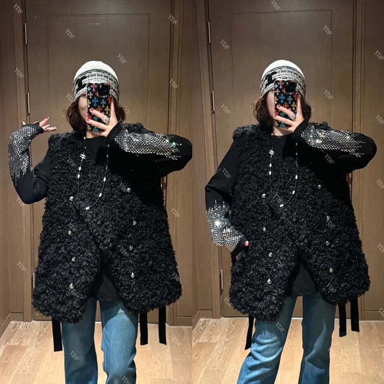 YDFSTUDIO小众【温柔冒险】欧货早秋高品重工毛毛拼接设计时尚马甲