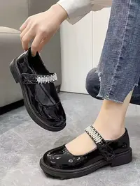 w835301单鞋女新款软底浅口软皮配裙平底小皮鞋法式玛丽珍女鞋子