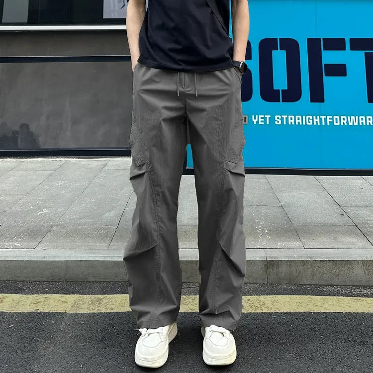 速干长裤子美式高街褶皱潮流直筒休闲裤男秋冬季宽松户外工装裤男