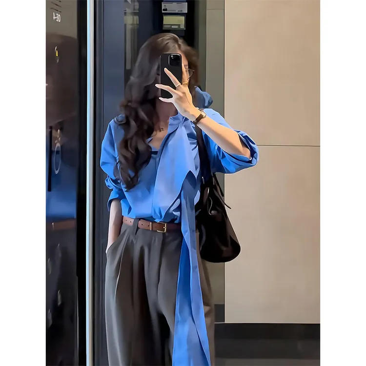 简约气质松弛感百搭长袖衬衫女2025新款高腰显瘦宽松时尚西服裤