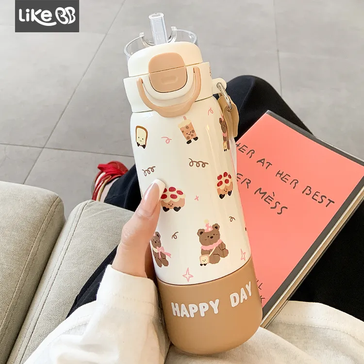 可爱保温杯女生吸管水杯女新款2025高颜值带盖三饮316不锈钢杯子