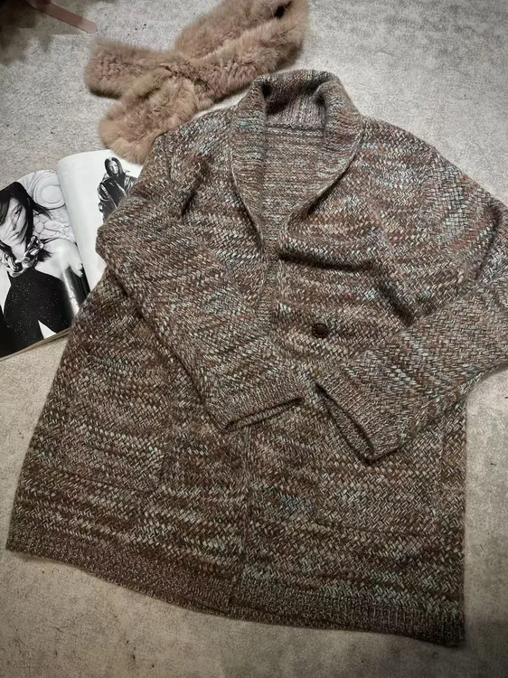 FANYE 2025冬季新款设计感重磅慵懒宽松山羊绒针织开衫50503