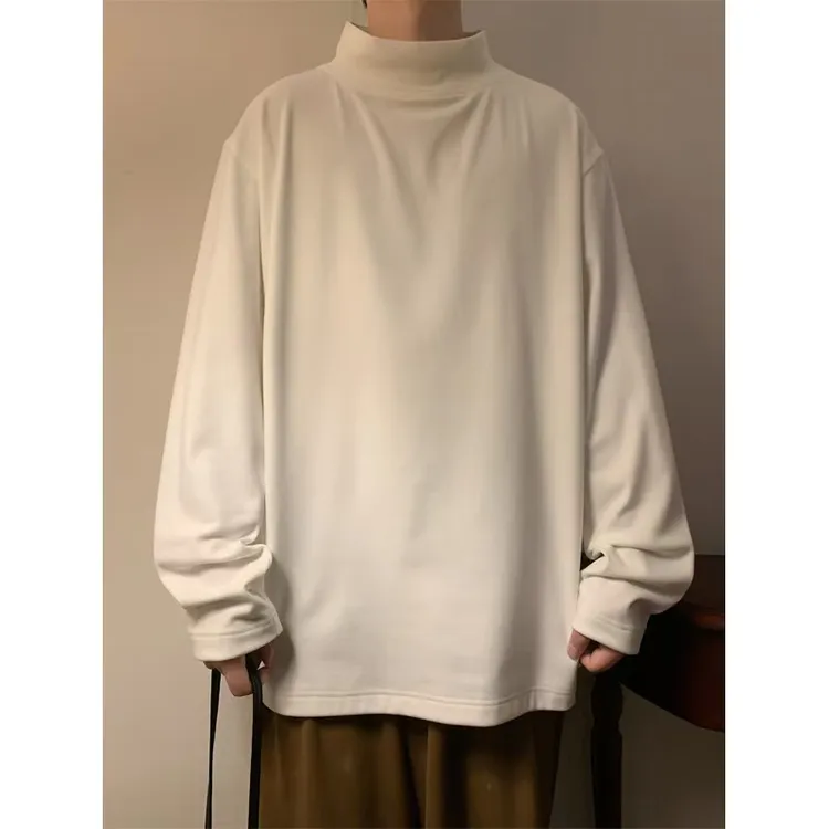 阿叔秋冬半高领恒温圆领双面德绒纯色长袖T恤上衣内搭打底衫24922