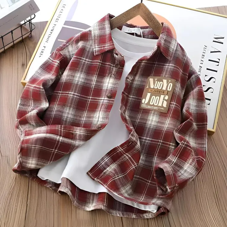 男童格子衬衫春秋2025新款儿童洋气衬衣外套中大童帅气上衣长袖潮