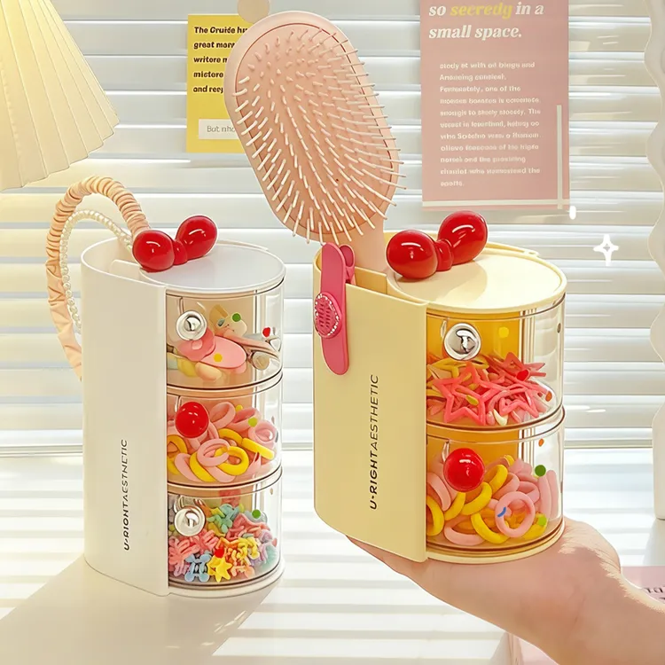 儿童发饰收纳盒女孩头绳宝宝发夹皮筋发圈梳子饰品桌面旋转首饰盒