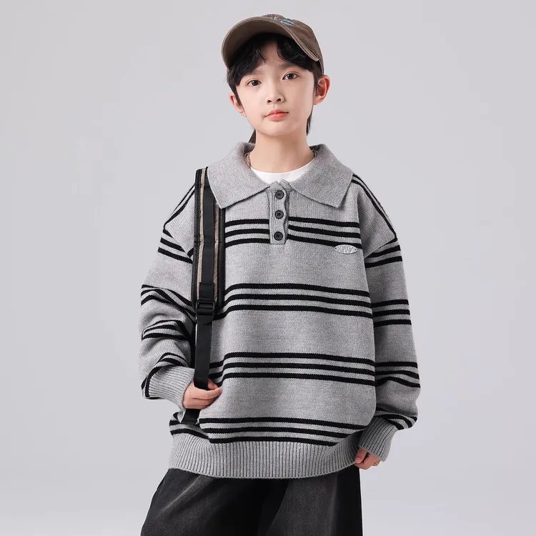 潮酷气质男童翻领毛衣2025秋冬新款洋气上衣大童休闲时髦针织衫