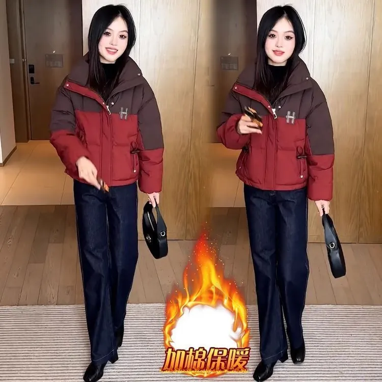 面包服外套女小个子加厚百搭洋气棉服冬季新款时尚减龄设计感拼接