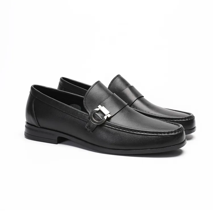 PLANETSUNNY男士黑色头层牛皮一脚蹬男鞋商务休闲透气防滑皮鞋