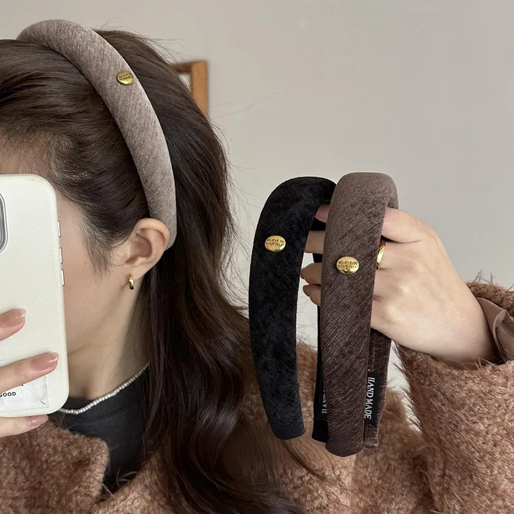 韩国进口丝绒复古发箍网红高级感字母头箍细腻舒适高颅顶压发发箍