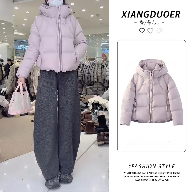 短款连帽蓬松加厚棉服女2026秋冬简约设计出街休闲松弛风格款