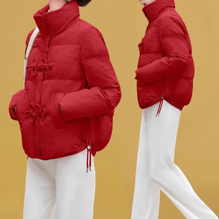 棉服女短款2025新款冬季小个子羽绒棉衣棉袄妈妈小款时尚红色外套