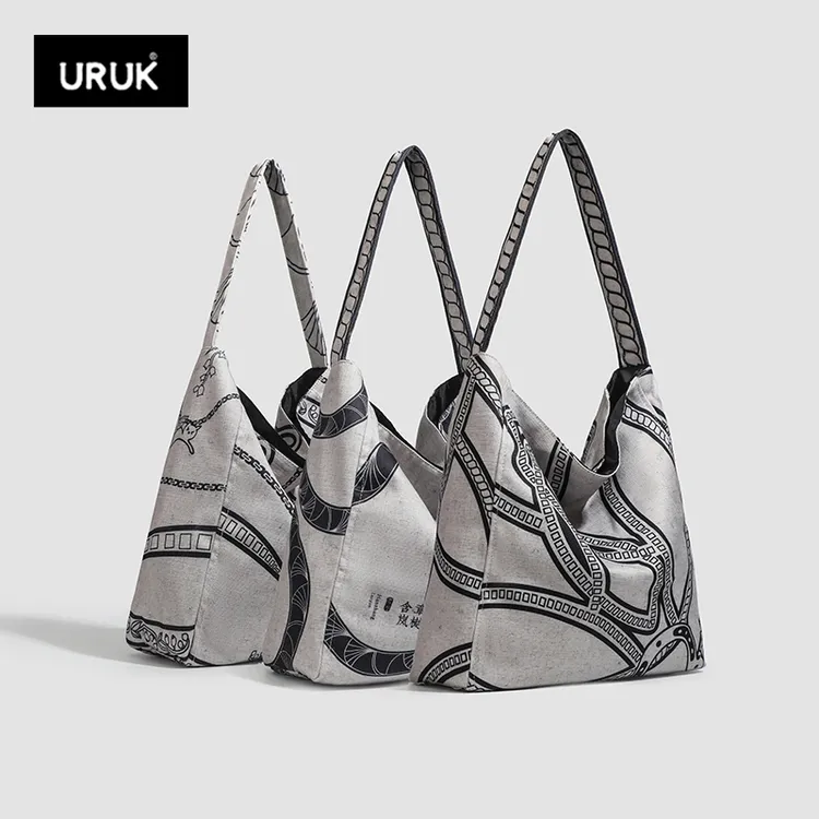URUK慵懒风单肩包旅游度假风棉麻帆布包ins大容量托特包轻便女包