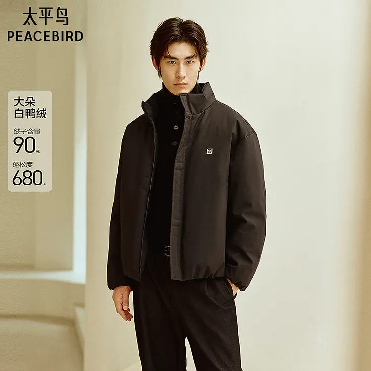 太平鸟男装2025年冬季新款立领短款保暖防寒羽绒服BAACF422Y