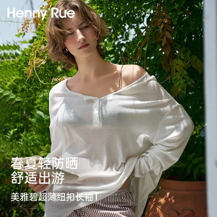 HennyRue亨尼露美亚碧超薄纽扣防晒衫长袖春秋宽松针织24213