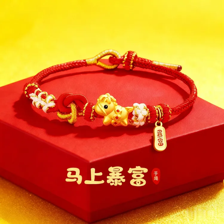 足银手链 马上暴富2026年生肖马本命年红绳纯银编织新年招财送礼