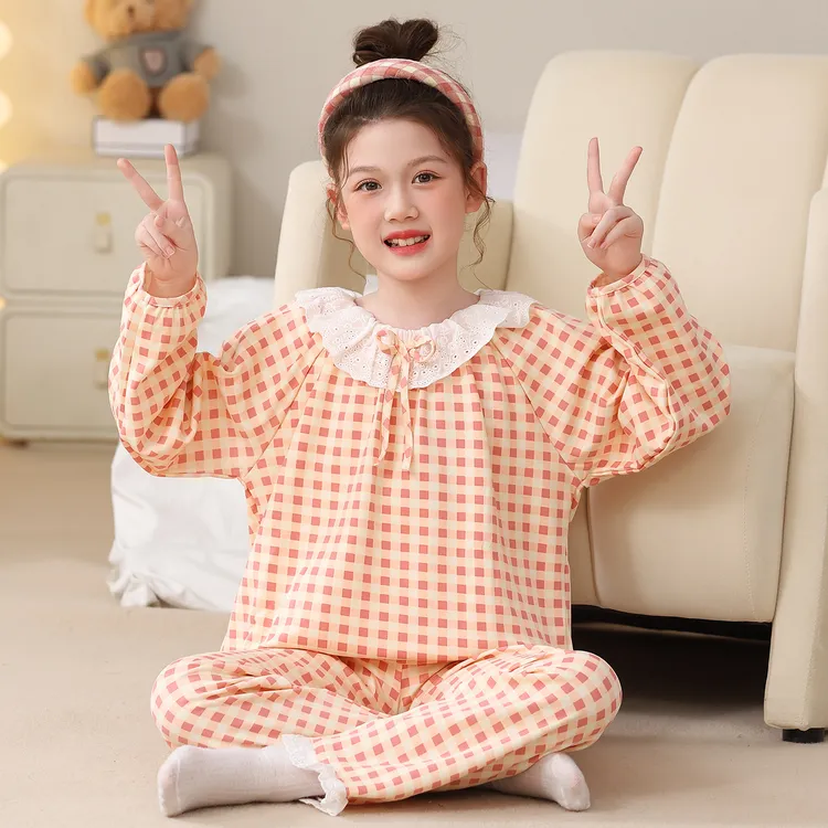 女童睡衣春季公主圆领长袖套装慵懒风洋气女孩亲子装儿童薄家居服
