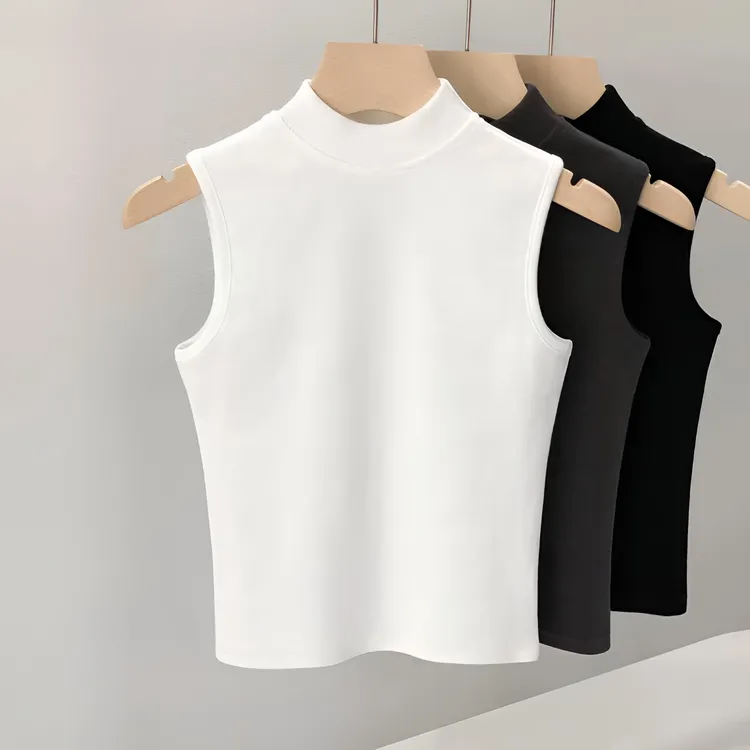 质感封神了！秋冬新款白色半高领背心遮副乳修身显瘦打底无袖上衣