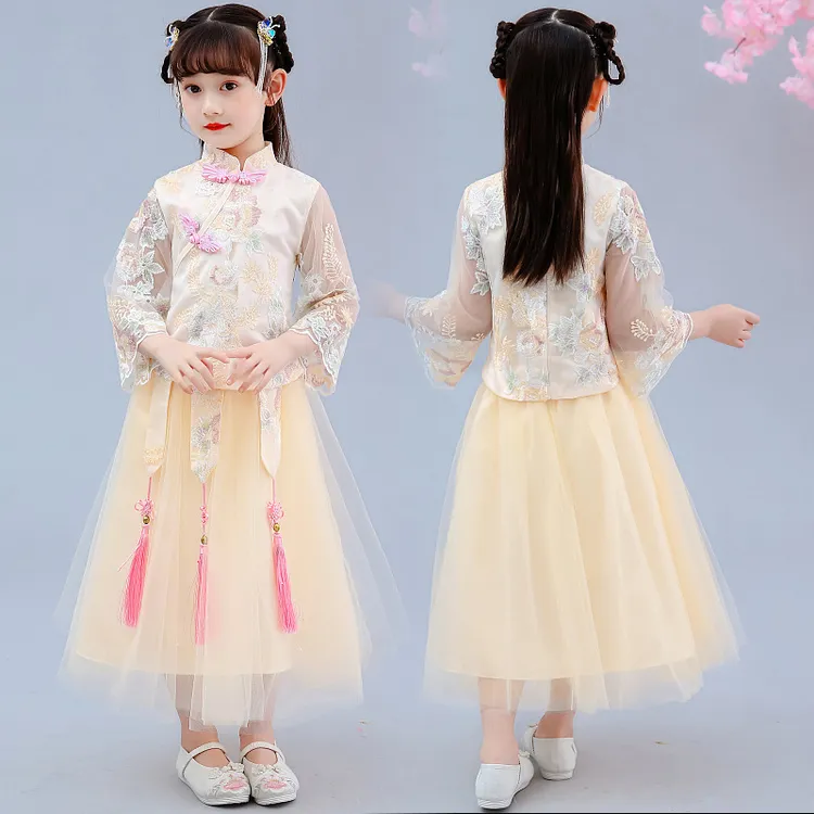 汉服女童风唐装礼服儿童裙子秋款春秋小女孩古装连衣裙