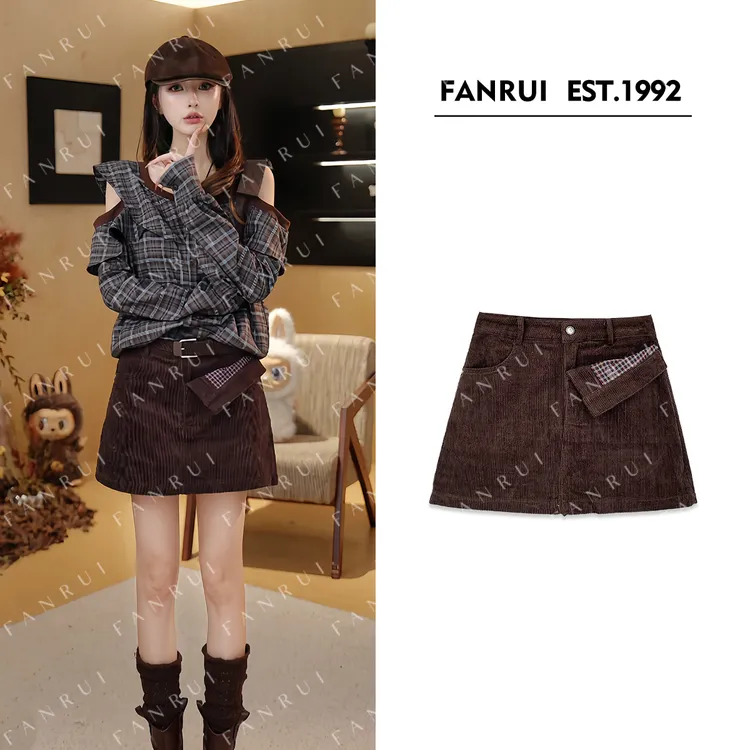FANRUI/泛芮「摩登绒纪」时髦洋气翻布设计感显瘦半身裙裤女B18099