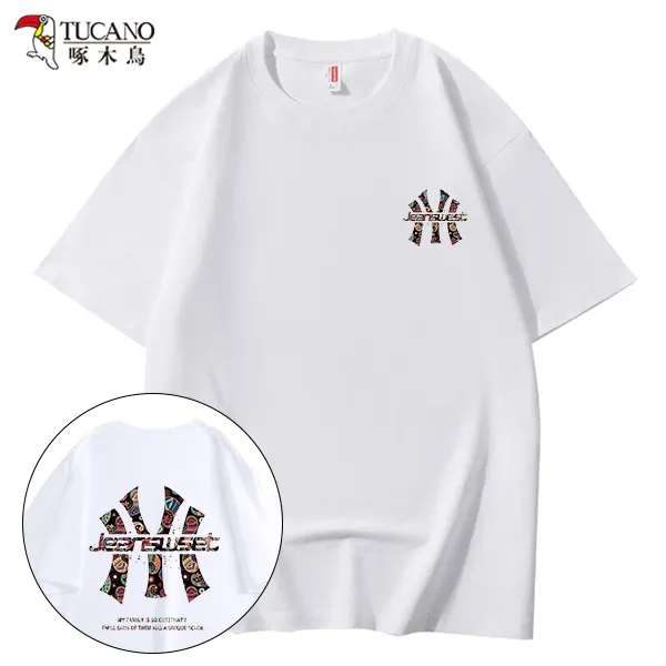 啄木鸟 春夏新款爆款纯色短袖时尚潮流腰果花印花纯棉上衣T恤衬衫