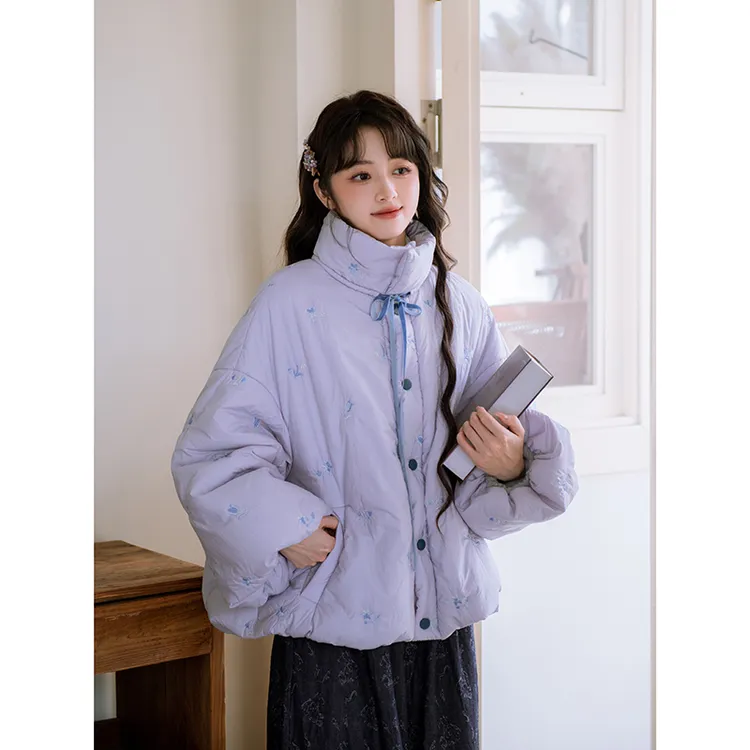 南风谷【蓝梦岛】满幅小花刺绣国风花苞棉服冬季防风夹棉加绒外套
