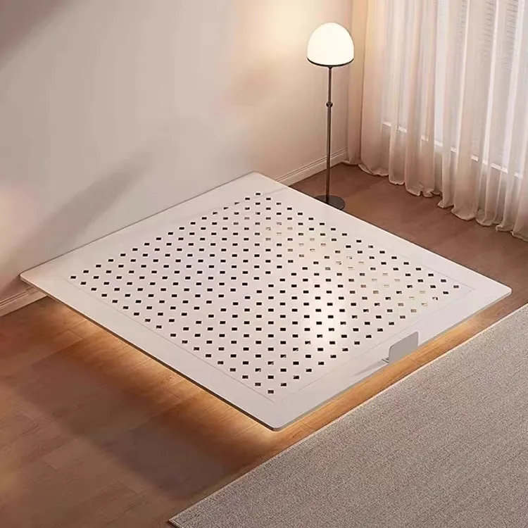 现代简约意式极简碳素钢悬浮床主次卧民宿双人床白色