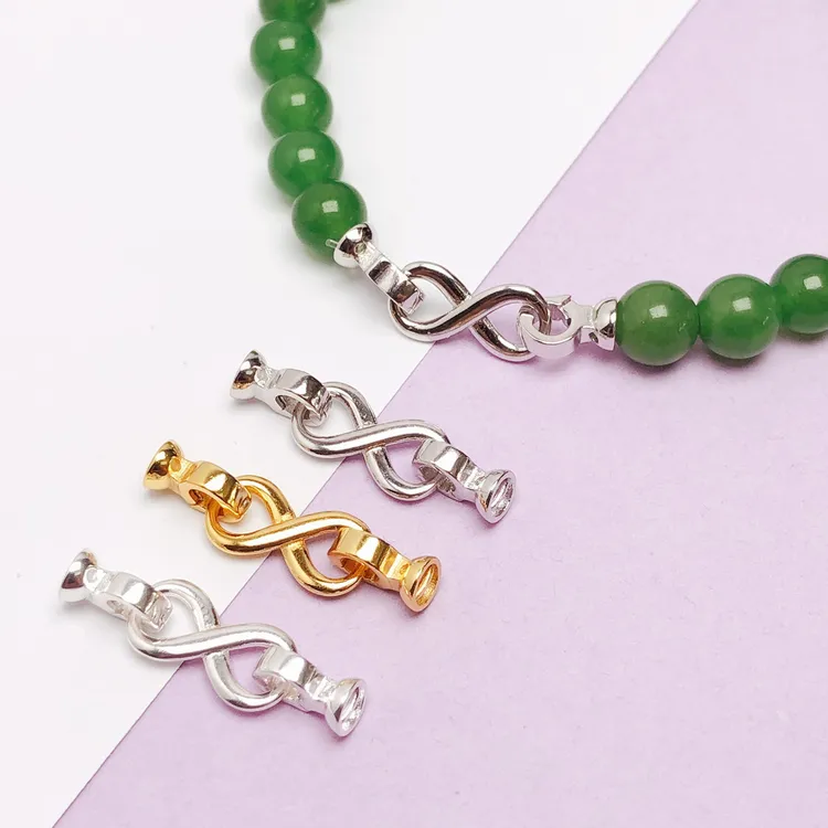 925银银制品 珍珠项链扣头搭扣接头百搭diy手链双环圆珠8字尾扣子