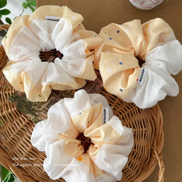 韩系温柔奶黄拼色大肠发圈女高级感头花超大丸子头发绳头绳橡皮筋
