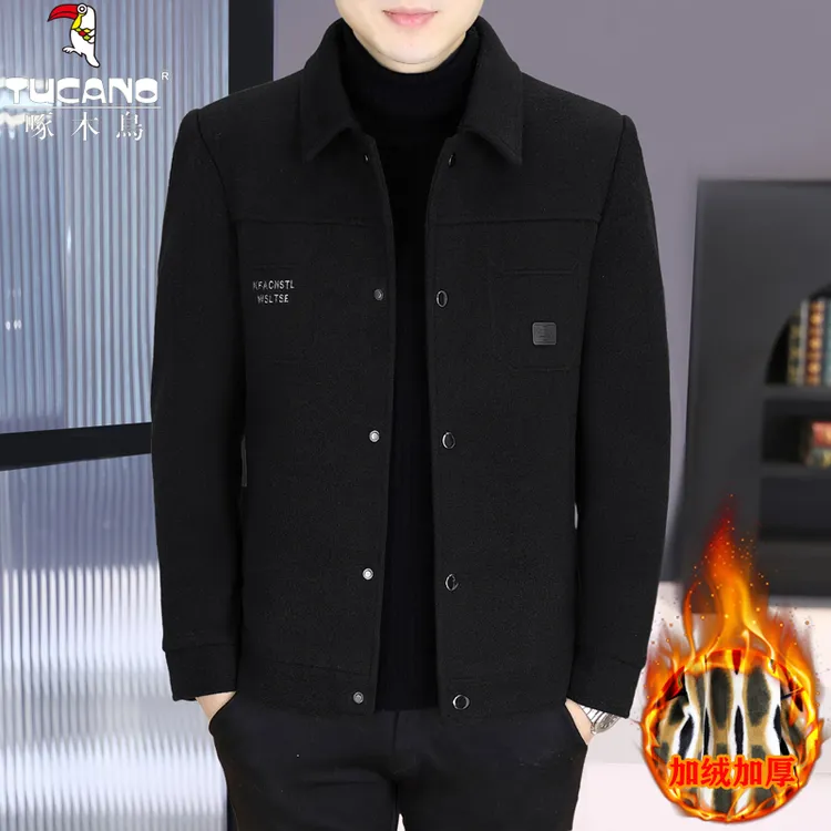 TUCANO/啄木鳥【加绒加厚】冬季时尚呢子印花高档夹克保暖男外套帅