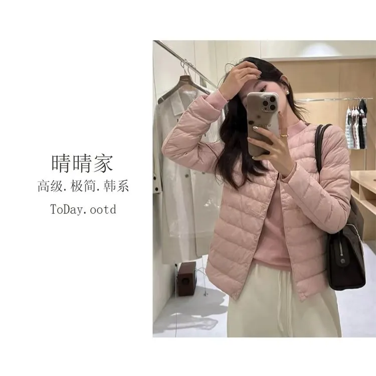 晴晴家-女士轻薄款白鸭绒内胆圆领羽绒服轻便保暖圆领V领一衣两穿