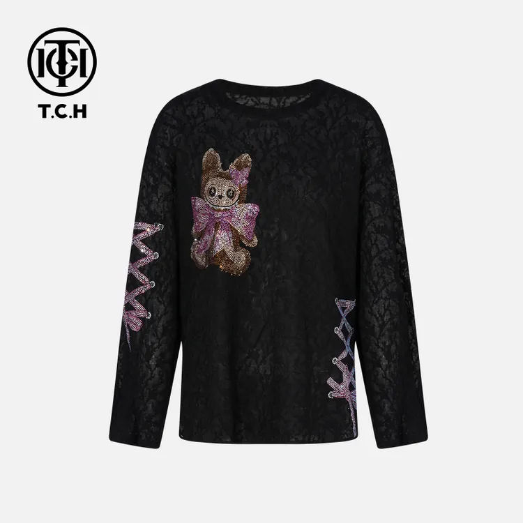 TCH私服烫钻工艺时尚休闲百搭松弛感打底衫T75C02E5006轻奢tch