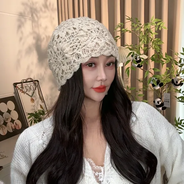 秋冬新款手工钩织风轮花针织帽保暖堆堆帽民族风包头帽百搭毛线帽