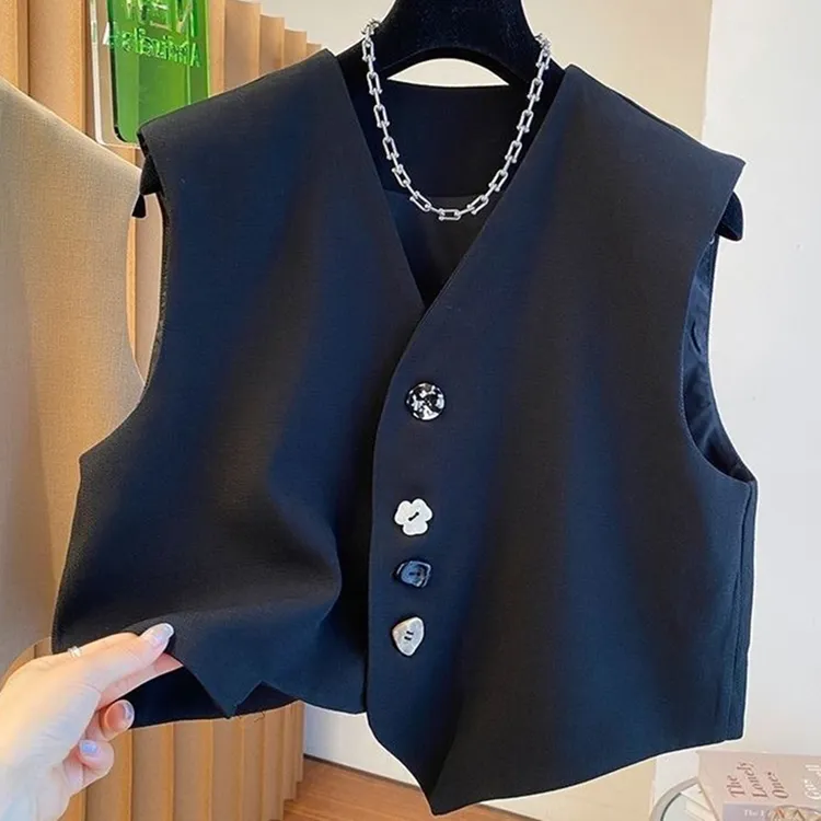法式高级感不规则v领西装马甲背心女式设计感小众无袖坎肩上衣