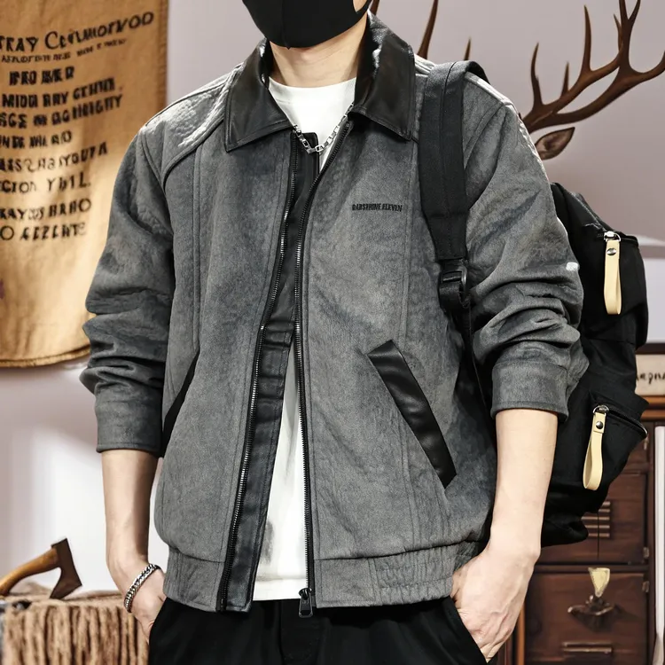 高端美式休闲翻领外套男士2025新款春秋季高级感时尚工装夹克上衣