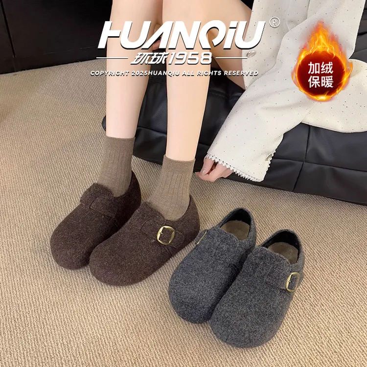 环球秋冬新款勃肯鞋加绒厚底冬季加绒内增高棉鞋阔腿裤必备鞋女鞋