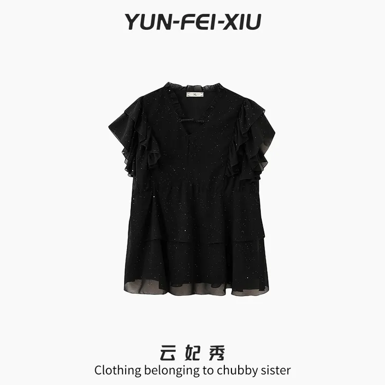 云妃秀大码女装雪纺衫时尚休闲胖妹妹显瘦宽松遮肉减龄上衣夏1076
