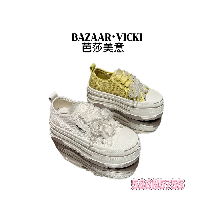 BAZAAR VICKI/芭莎美意586N5755松糕底厚底夏季休闲女板鞋百搭
