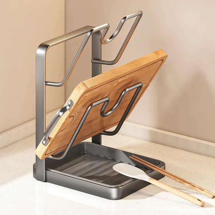 锅盖架台面锅铲架厨房多功能收纳置物架家用立式菜板放置器带接水