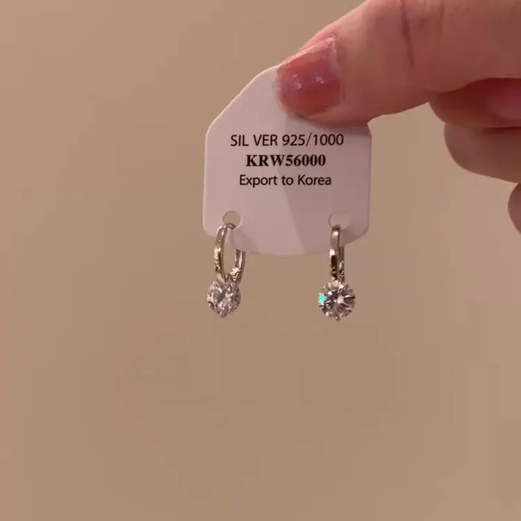 铜合金耳饰 闪钻锆石银色耳圈耳环女韩系清冷感耳钉轻奢气质耳饰