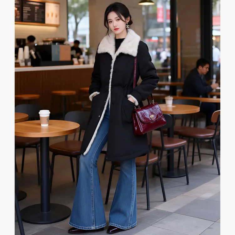 加绒加厚短上衣2025冬季新款时尚休闲气质减龄收腰显瘦中长款外套