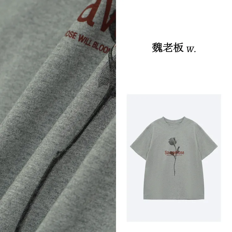 W.Diva【阡陌】重磅双纱棉圆领短袖印花T恤纯欲慵懒风女装51T131466