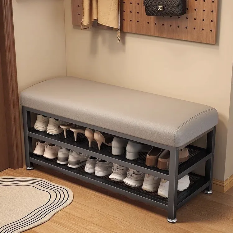 换鞋凳门口家用入户玄关穿鞋凳简约鞋架坐凳一体进门铁艺收纳凳子